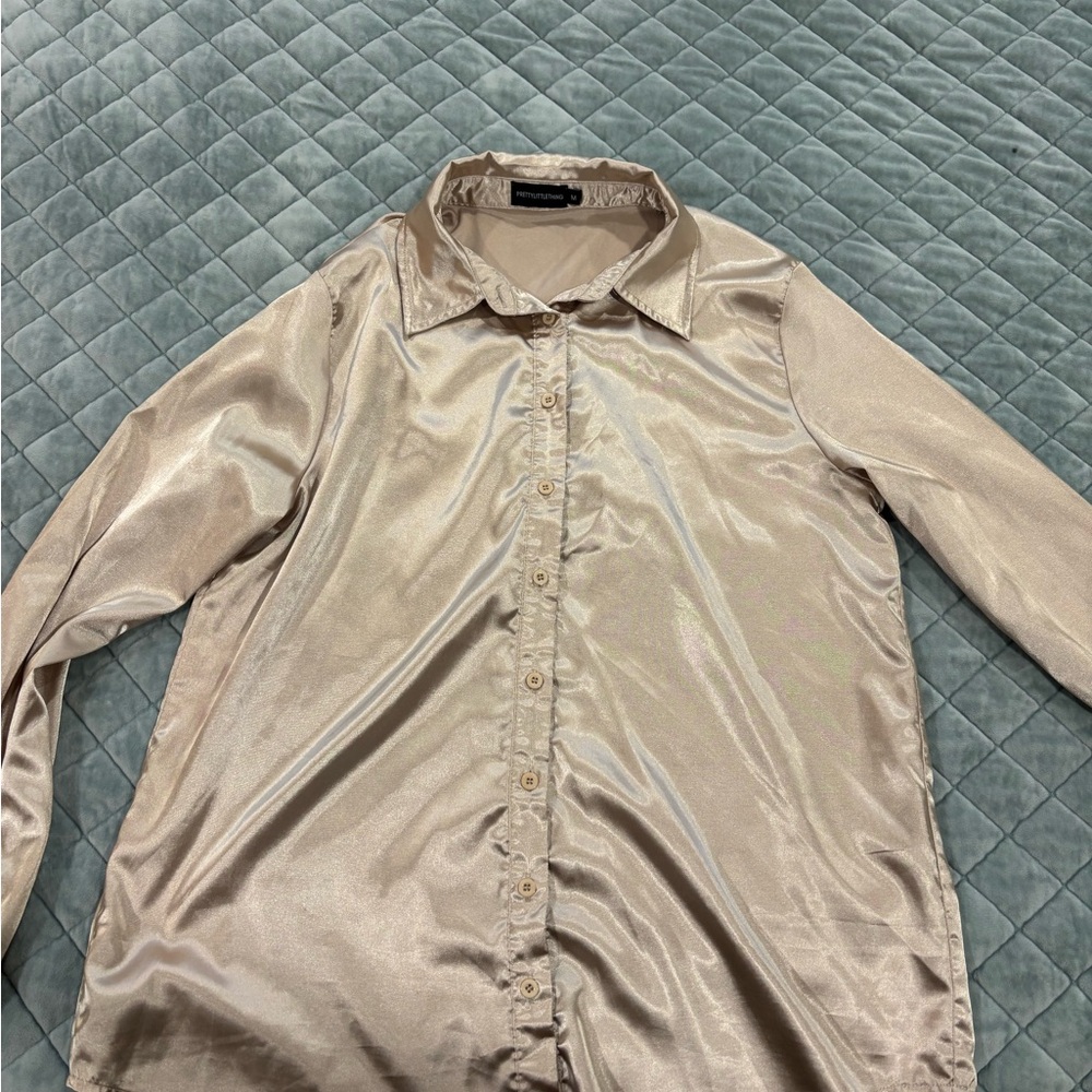 Shimmering Beige Button-Up Shirt